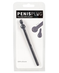 Penisplug aus Silikon - Dilator mit Stopper - Innen hohl - Schwarz